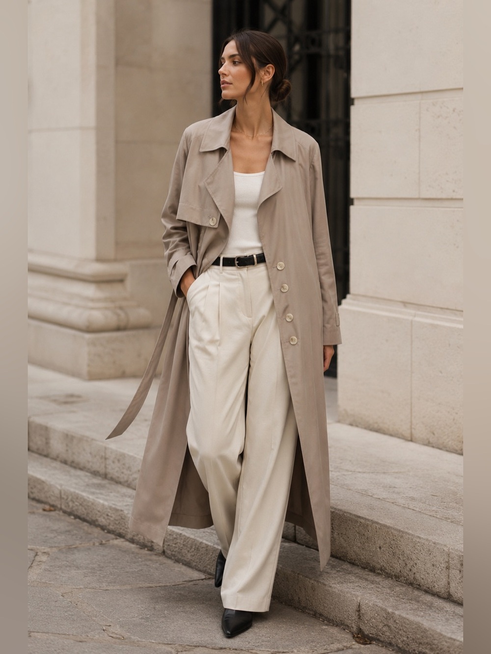 Darling Society Overcast Trench Coat M Fawn Belted Quiet Luxury NWT